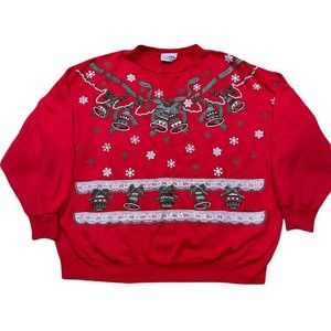 Vintage Nutcracker Womens Ugly Christmas Sweater Size L/XL Red Sweatshirt Bells